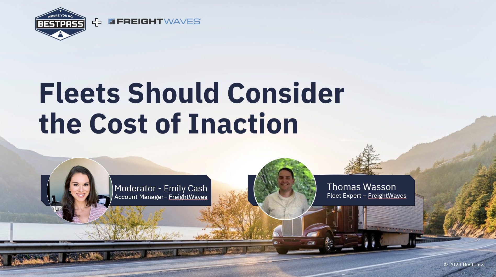 Truck driving on a highway during a fleet cost management webinar discussion.