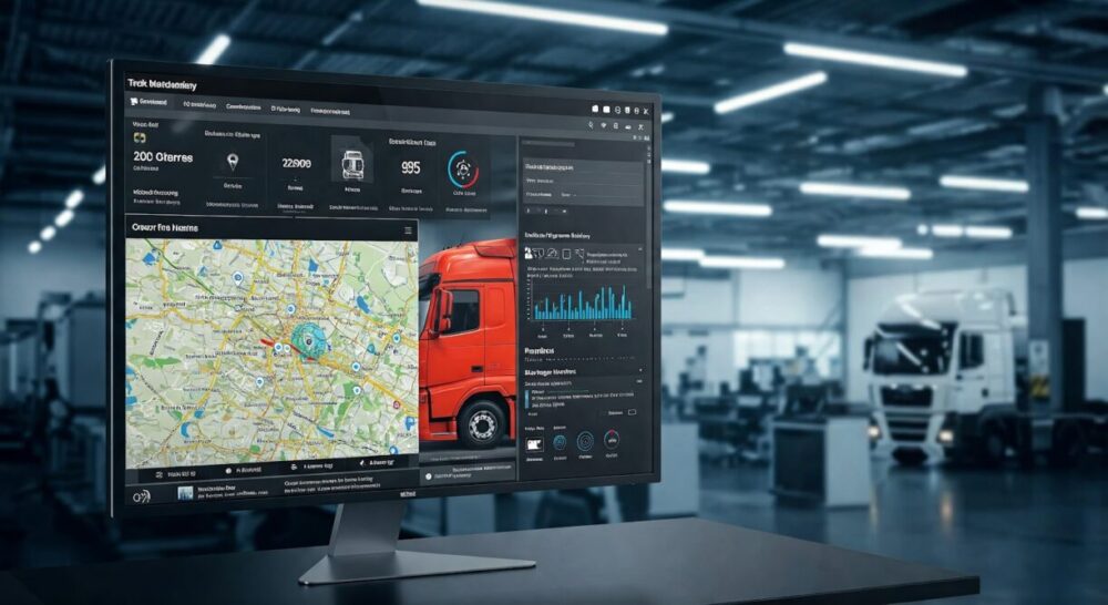 Fleet management software interface with map and analytics