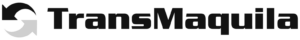 Black and white TransMaquila logo with an arrow circling a square