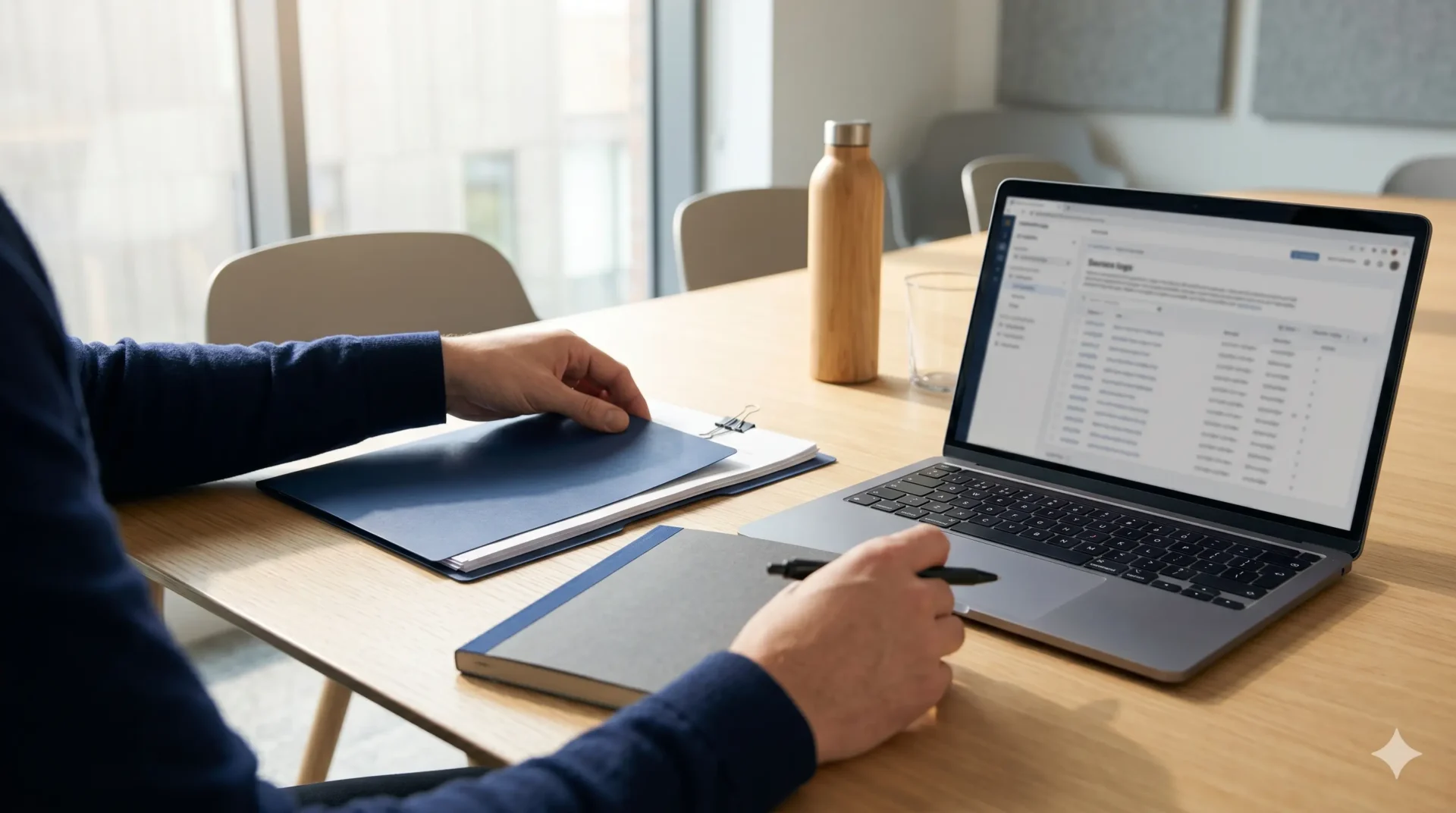Person using laptop for compliance document management