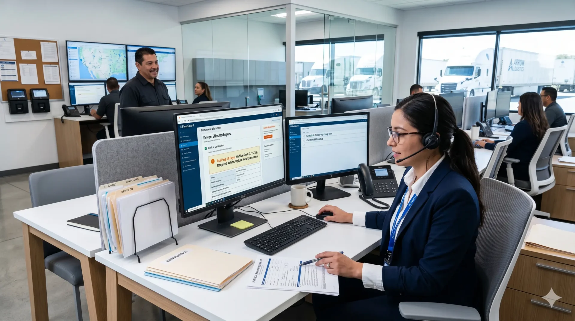 Representative managing driver qualification files on computer