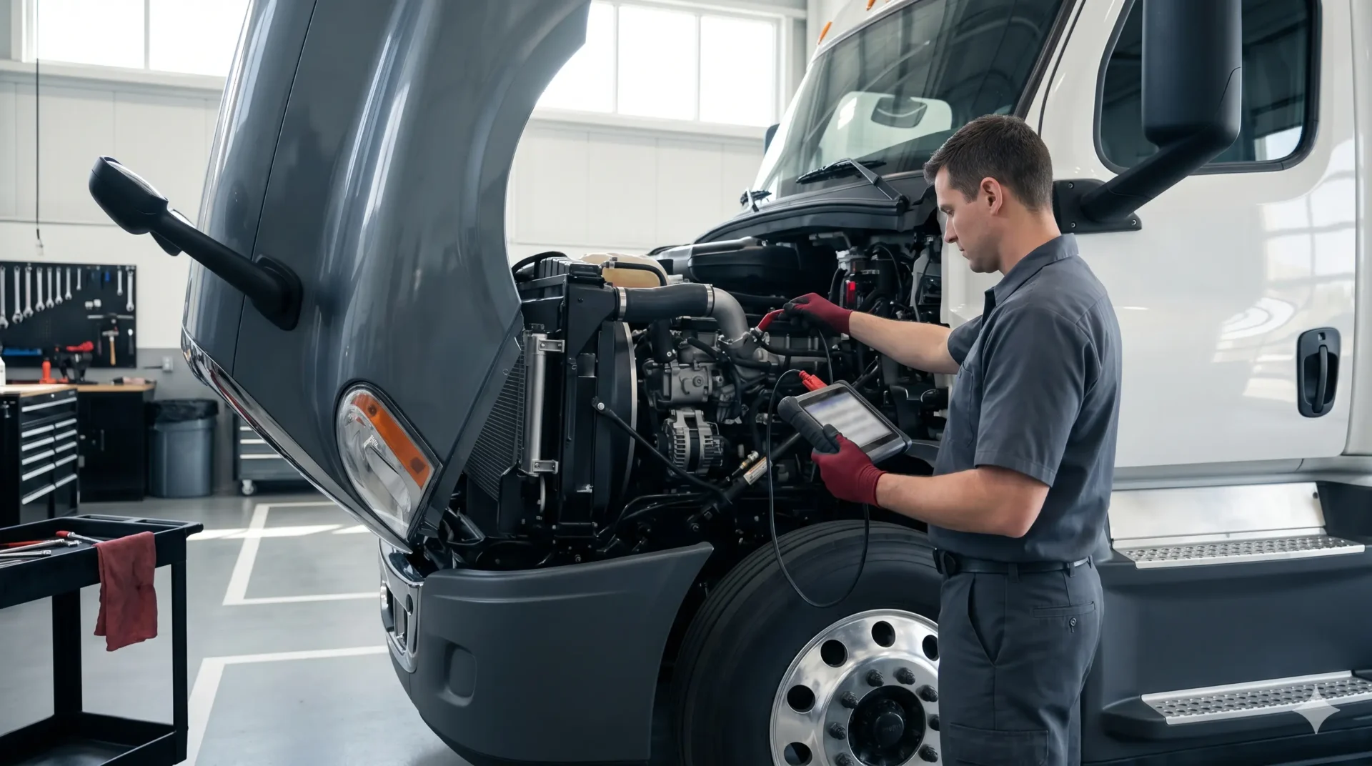 Fleet maintenance platform in use by technician on vehicle maintenance software