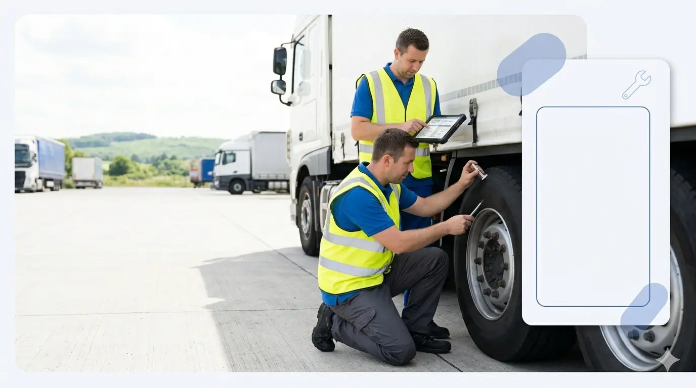 Drivers checking truck safety and recording CSA scores