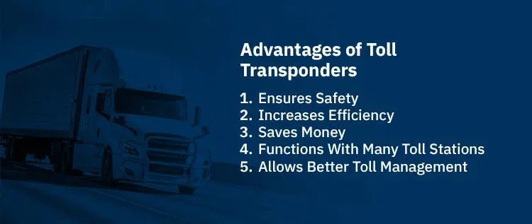 Graphic showing the advantages of toll transponders for commercial trucking and fleet management
