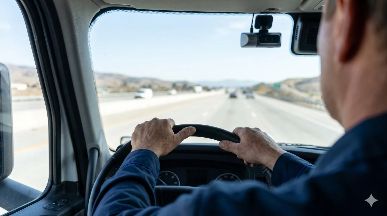 Steering wheel view on highway for driver coaching