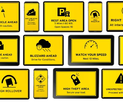 The Fleetworthy app running on a phone mounted in the cab